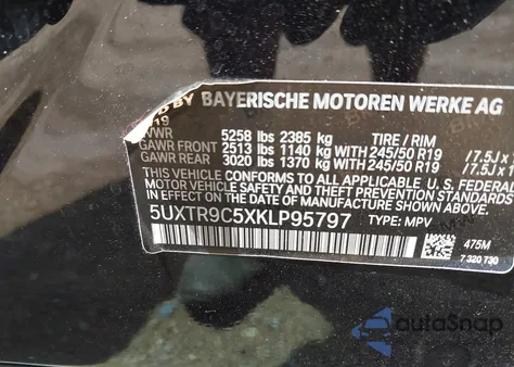 2019 BMW X3 xDrive30I from USA, damaged, VIN 5UXTR9C5XKLP95797